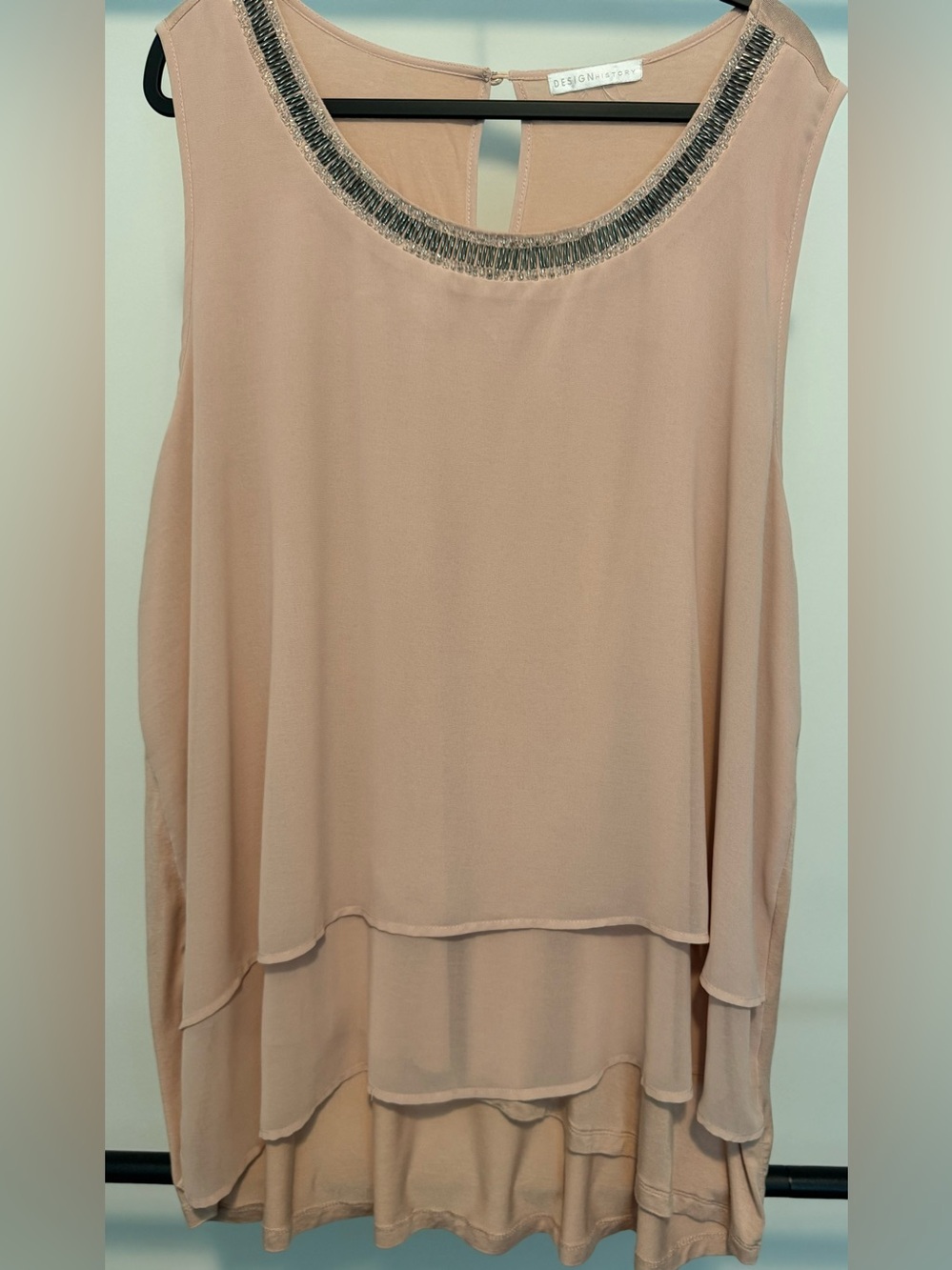 Design History Blush Layered Sleeveless Tunic with Beaded Neckline